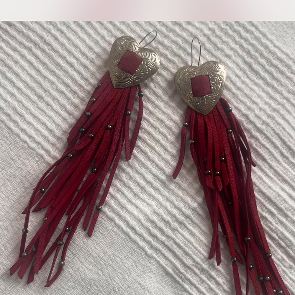 & Other Stories Silver and Red Heart Earrings
